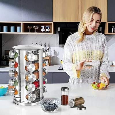 Produktbild von Kräuterkarussell mit 20 Gläsern - 360° Drehbar - Edelstahl