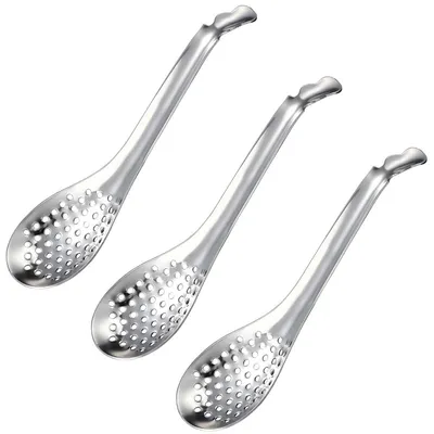 3er-Set Edelstahl-Kaviar-Sieblöffel, 16,5 cm, silber