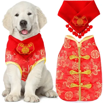 Chinesisches Neujahrskostüm für Hunde, XL, rot, Winterjacke