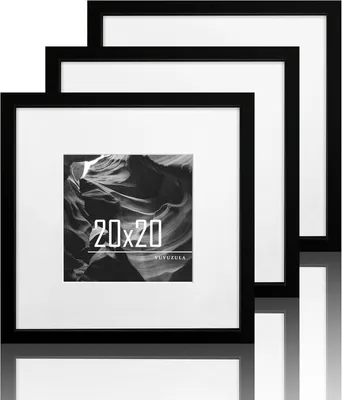 Produktbild von Set von 3 Fotorahmen 20 x 20 cm, schwarz MDF, Passepartout für 12 x 12 cm Fotos, Wanddekoration für Zuhause