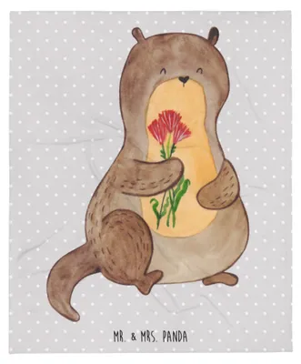 Produktbild von Mr. & Mrs. Panda Tagesdecke Otter Blumenstrauß - Grau Pastell - Geschenk, Sofadecke, Bettdecke, Süß, Niedlich, Kuscheldecke, Decke, Seeotter See, Winterdecke