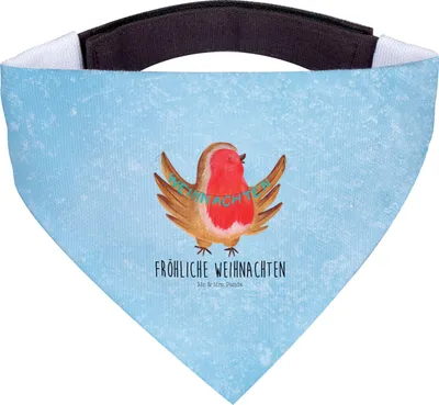 Produktbild von Mr. & Mrs. Panda Hunde Halstuch Rotkehlchen Weihnachten - Eisblau - Geschenk, Winter, Hund, Hundehalstuch, Weihnachtsmotiv, Tuch, Frohe, Für, Heiligabend, Weihnachtsgruß