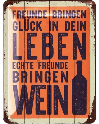 Produktbild von LANOLU Retro Blechschild Beste Freunde bringen Wein, vintage Metallschilder mit Sprüchen, Shabby Chic Deko Küche und Garten, 15x20cm