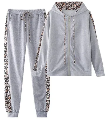 Productafbeelding van amropi Trainingspak dames, joggingpak, luipaardprint, hoodie, lange mouwen, top