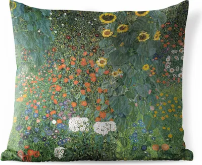 Produktbild von MuchoWow® Outdoor Kissen - Bauerngarten mit Sonnenblumen - Gustav Klimt Gemälde - 50x50 cm - Wetterfest - Lounge Kissen - Komfortabel - Kissen mit Bild