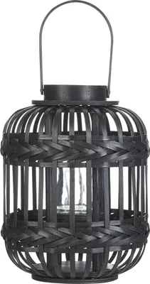 Produktbild von BELIANI Laterne Schwarz aus Bambusholz 30 cm Hoch mit Tragegriff Modern Rustikal Wohnaccessoire für Wohnzimmer Schlafzimmer