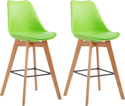 Produktbild von CLP 2er Set Barhocker Metz Kunststoff mit Rückenlehnen und Fußstütze | Farbe grün Gestell Farbe natur