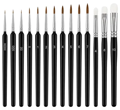 Produktbild von Miniatur-Pinselset - 14-teiliges Set für Detailarbeiten - Modellbau und Aquarellmalerei - Verschiedene Größen