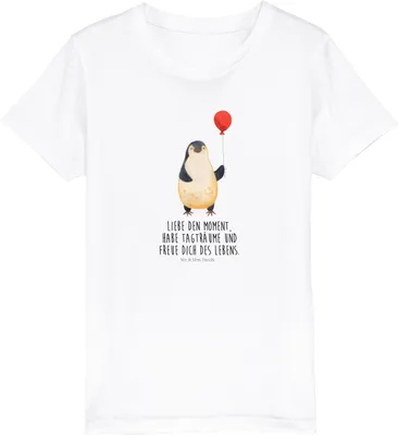 Produktbild von Mr. & Mrs. Panda Kleinkinder T-Shirt Pinguin Luftballon 7-8 Jahre (122/128) - Weiß - Geschenk, Kinder, Bio, Motivation, Glück, Geschenkidee, Liebe, Kindershirt, Teenager