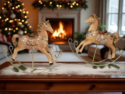 Produktbild von formano 2er Set Schaukelpferd Weihnachtsdeko 25 cm Kunststein Figur Dekoration