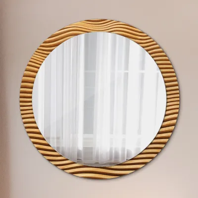 Produktbild von Ø90cm Modern Spiegel - Wandspiegel Wandmontage- Schlafzimmer - Holz Welle