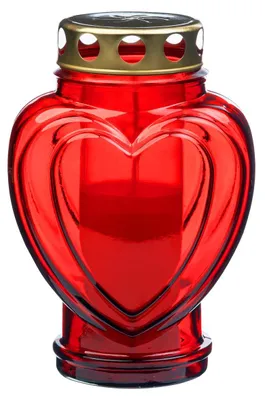 Produktbild von Grablicht-Glas mit Herz-Motiv und Kerze, rot, Höhe 17 cm, Brenndauer 24 h