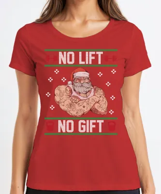 Produktbild von No Lift No Gift Ugly Christmas Sweater Damen T-Shirt, Rot, S