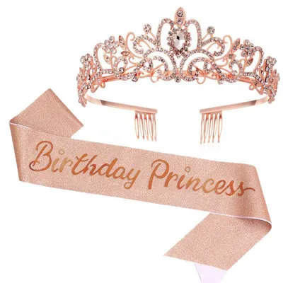 Produktbild von Schärpe & Kristalltiara Set Geburtstagskronen für Damen Schärpe Geburtstagsdekorationen Set Strass-Haarreif