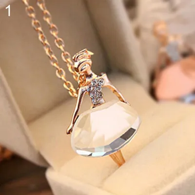 Produktbild von Frauen Mode Strass Ballett Mädchen Anhänger Pullover Kette Halskette Schmuck-Weiß