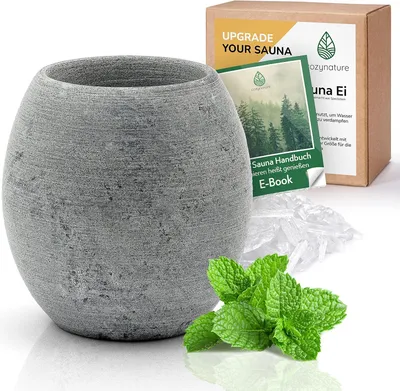 Produktbild von Sauna Ei aus natürlichem Speckstein, hitzebeständige Aromaschale, 100% handgefertigt, für Sauna-Infusionen