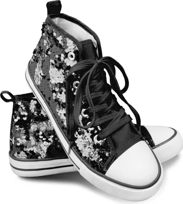 Produktbild von Damen Pailletten Schuhe, Sneaker, Turnschuhe Glitzer Karneval Gr. 38, schwarz-silber