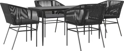 Produktbild von 5-tlg. Garten-Essgruppe mit Kissen Schwarz Poly Rattan Glas