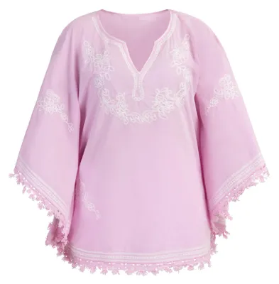 Image de Poncho pour femme Gaya - rose et blanc, taille M