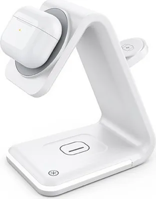 Image de station d'accueil de chargement sans fil 3-en-1 15w magnétique pour téléphone portable, écouteurs, montre, blanc