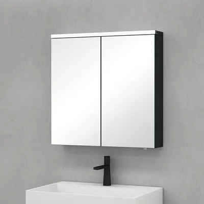 Image de doporro Armoire Murale Salle de Bains avec Miroir LED Placard de Rangement Étagères Réglable Anthracite Mat en Bois Armoire de Toilette 2 Portes 70x15x70 cm Spiegelschrank 03