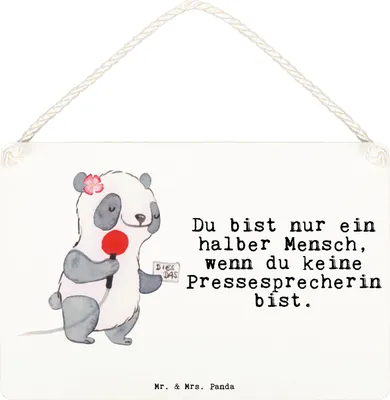 Produktbild von Mr. & Mrs. Panda Schild Pressesprecherin Herz DIN A6 - Weiß - Geschenk, holzbild, kleine aufmerksamkeit, Holzschild, Türschild, Wandbild Holz