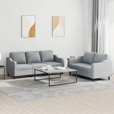 Produktbild von Cloris DesignMöbel 2-tlg. Sofagarnitur mit Kissen Hellgrau Stoff , Schlafsofas 2024 Neu
