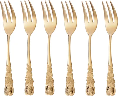 Produktbild von GRÄWE Kuchengabel 6 Stück Edelstahl, Serie Rosendekor, goldfarben