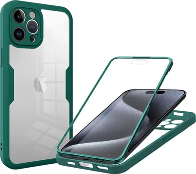 Produktbild von iPhone 15 Pro Schutzhülle, Eingebautem Displayschutz 360 Grad Komplettschutz Handyhülle für iPhone 15 Pro Grün