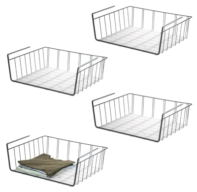 Image de eluno Maxi paniers d'armoire set de 4 avec étagères et protection anti-rayures, panier de rangement Organizer pour cuisine, garde-manger, bureau, bibliothèque, armoire, placards, salle de bain, sous-étagère, gris