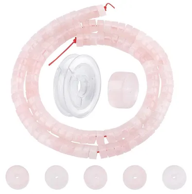 Image de Ensemble de perles de quartz rose pour la création de bijoux, avec fil élastique