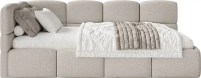 Produktbild von Selsey Cloudy – Jugendbett 90x200 cm, linksseitig, mit Bouclé-Bezug und Matratze, Greige