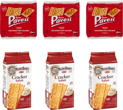 Produktbild von 3x Gran Pavesi Crackers salati Salzgebäck gesalzen 560g + 3x Mulino Bianco Crackers salati 500g