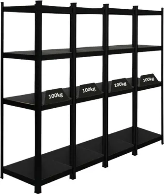 Produktbild von Mega Deal | 4x All Black Series Schwerlastregal Ragnar | HxBxT 150x45x45cm | Fachlast 100kg | Matt Schwarz