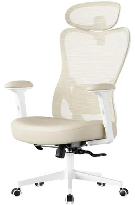 Image de Chaise de bureau ergonomique OBN066LF01, capacité de charge jusqu'à 150 kg, couleur blanc/beige