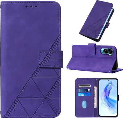 Produktbild von Hülle für Honor 90 Lite Prägung Flip Leder Kartenfächer Schutzhülle mit Ständer Lila