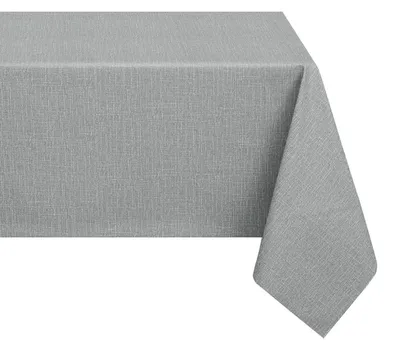 Zdjęcie produktu dla Ściereczka stołowa z materiału imitującego len, jasnoszara, wymiar 140x200 cm, wykonana z PVC, odporna na warunki atmosferyczne, łatwa do czyszczenia, prostokątna