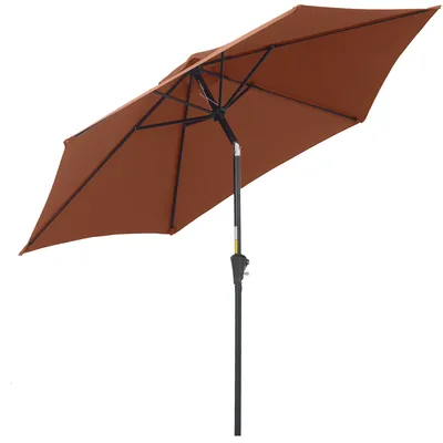 Produktbild von Outsunny Knickschirm Sonnenschirm Gartenschirm Marktschirm mit Handkurbel Alu 180/㎡ Polyester Stahl Kaffee Ø2,6 x 2,35 m
