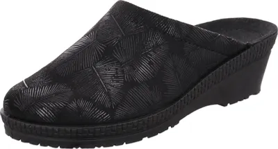Produktbild von Rohde Damen Pantoffel aus Microvelour bedruckt mit Blattmuster Neustadt-50 2450, Größe:37 EU, Farbe:Schwarz