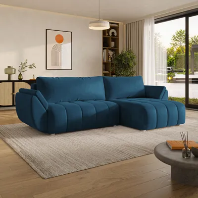 Produktbild von Masseno Ecksofa OLSI mit Schlaffunktion L-Form, Sofa mit Bettkasten, Wohnzimmersofa, Couch, Soffa, Bettsofa, Couchgarnitur- Blau, MONOLITH 77
