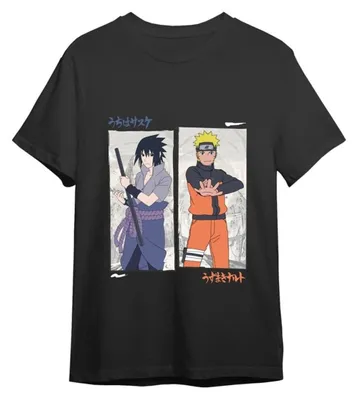Image de T-shirt Naruto Shippuden, Naruto contre Sasuke, couleur noire, taille L
