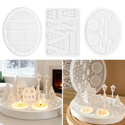 Produktbild von 3-teiliges Silikonformen-Set: Haus und Weihnachtsbaum, Silikonformen für Kerzenhalter, Gussformen für Häuser, Silikonform für Weihnachtsbäume, 3D-Weihnachtsdekorationen in Form von Kerzen