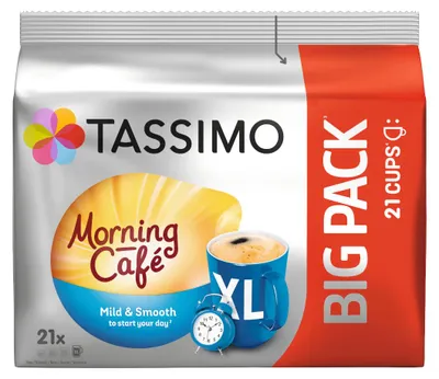 Zdjęcie produktu dla Tarcze do kawy Jacobs Tassimo Morning Cafe mild XL Bigpack 21 sztuk 147g