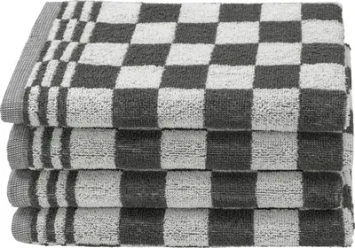 Produktbild von 4er Set Küchenhandtuch / Geschirrtuch, Baumwolle, Frottee, 50x50 cm, anthrazit kariert