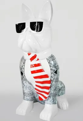 Produktbild von Casa Padrino XXL Skulptur Hund Bulldogge Weiß / Schwarz / Rot H. 196 cm - Garten Deko Figur