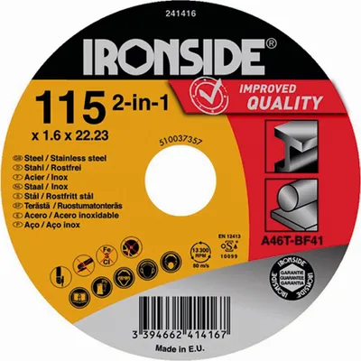 Produktbild von Ironside IR241416, Schneidedisk, Flache Mitte, Metall, Edelstahl, Stahl, 2,2 cm, 11,5 cm, Mehrfarbig