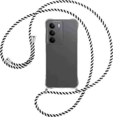 Produktbild von Handykette Backcover-Schutzhülle mit Band (Metall silberfarben) für Realme C75 4G - schwarz/weiß gestreift
