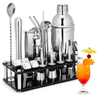 Produktbild von Cocktail Shaker Set 24-teilig aus Edelstahl – Boston Barkeeper Set mit Acryl-Ständer, 750 ml, Bar Zubehör für Cocktails