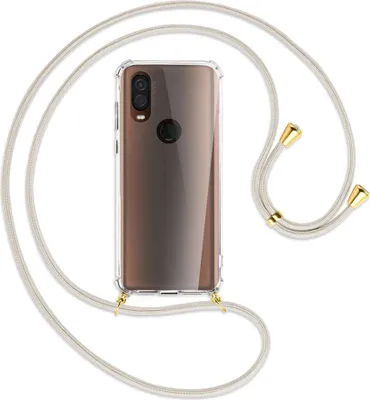 Produktbild von Handykette Backcover-Schutzhülle mit Band (Metall goldfarben) für Motorola One Vision - broken white