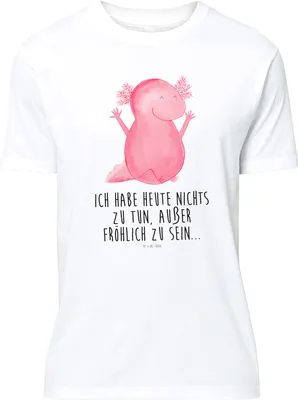 Produktbild von Mr. & Mrs. Panda S T-Shirt Axolotl Hurra - Weiß - Geschenk, Motivation, Shirt, Spruch-Shirt, Axolot, Schwanzlurch, Tshirt, oberteil, Fröhlich